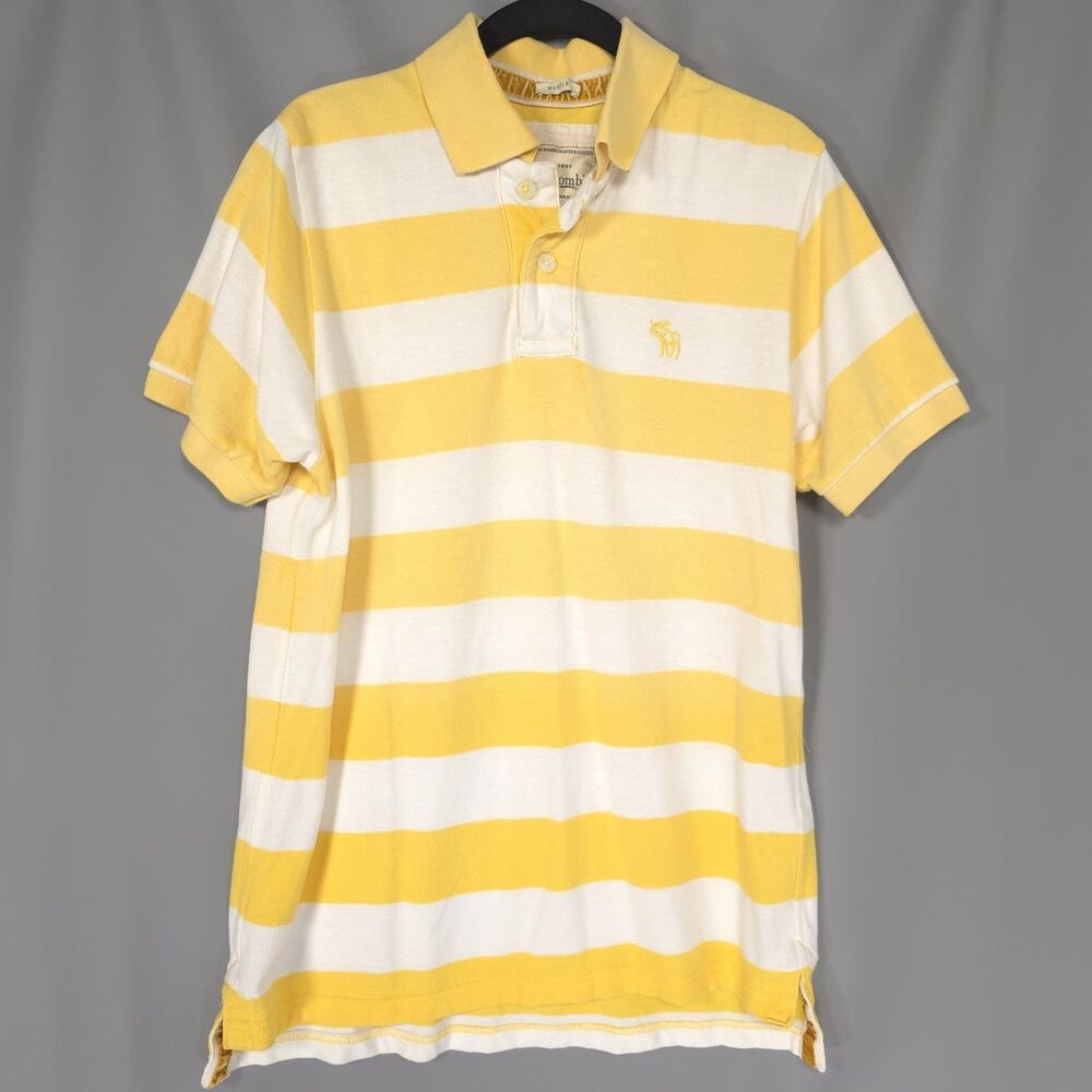 ABERCROMBIE & FITCH Men’s Muscle Polo Shirt LARGE Striped Yellow White Logo